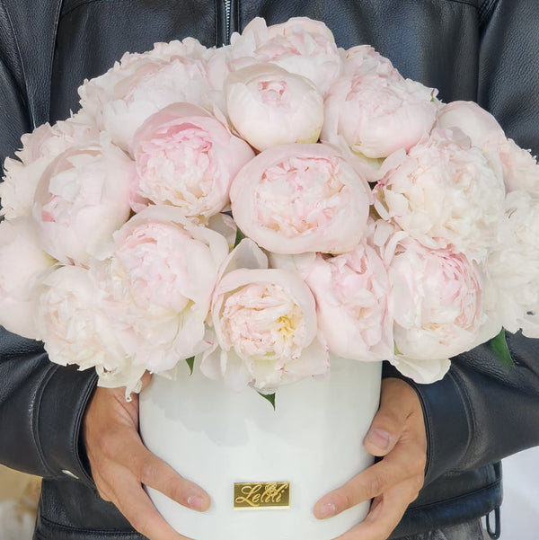 Soft Pink Peonies in Signature Textured Lelili Pot (30 Stems)
