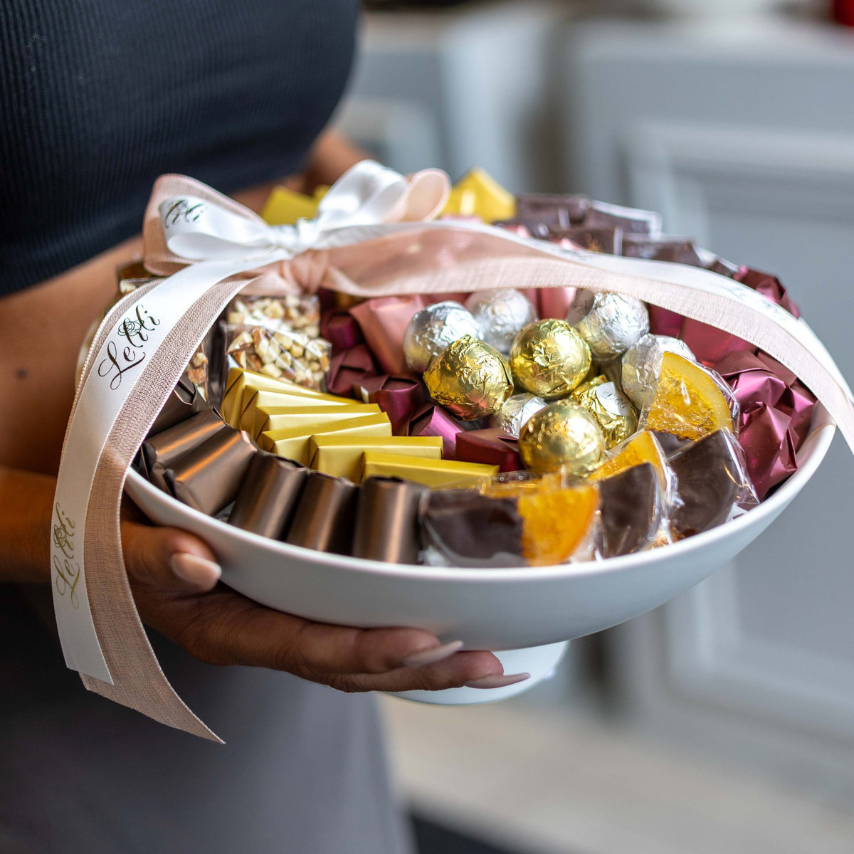 The Grand Celebration Bowl, side view of the full basket