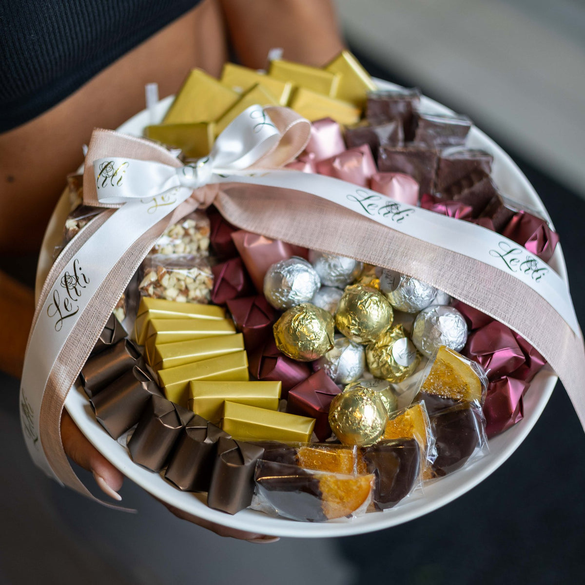 The Grand Celebration Bowl, top view of the chocolate arrangement