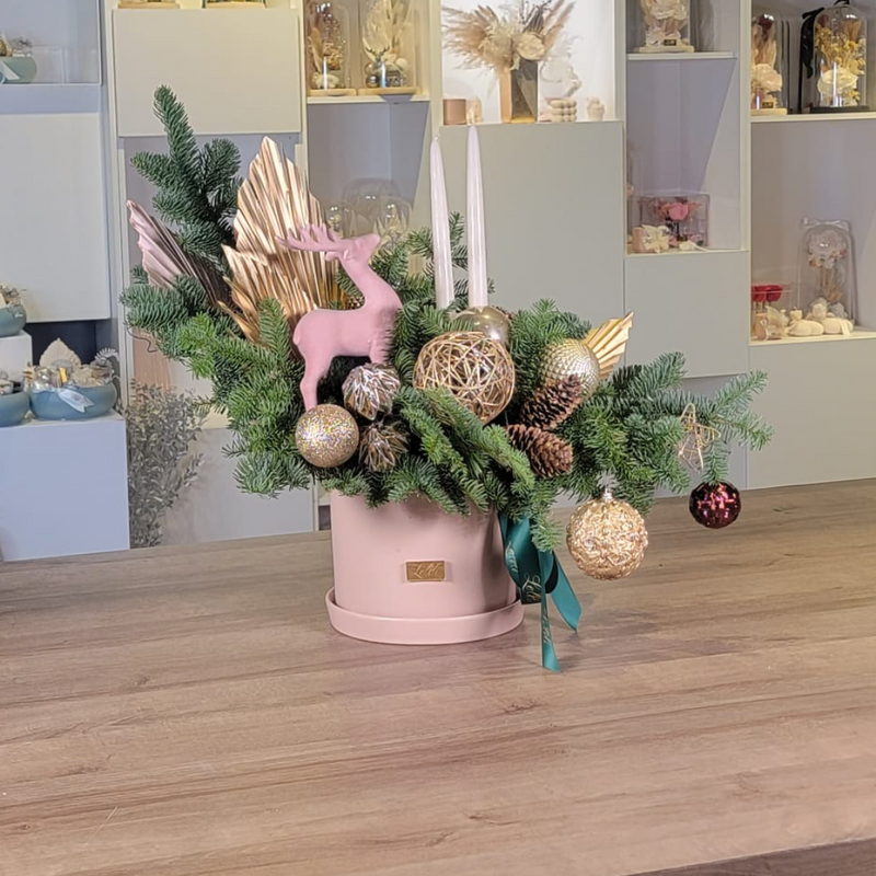 Pink Christmas floral arrangement